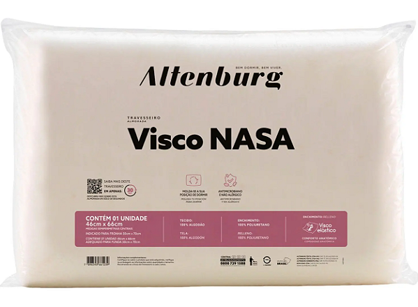 Travesseiro Visco Elástico Nasa 46X66CM Branco - ALTENBURG