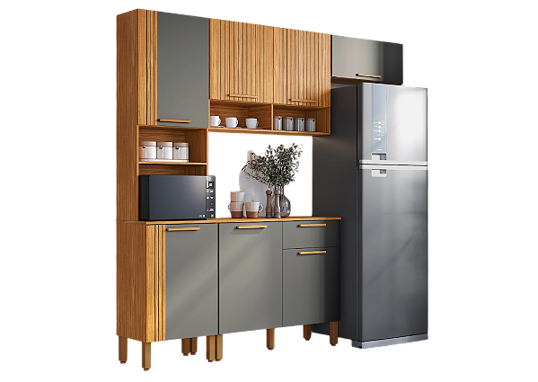 Cozinha Completa 7 Portas 1 Gaveta Grenache 100% MDF Canela/ Platina - RIO DOCE