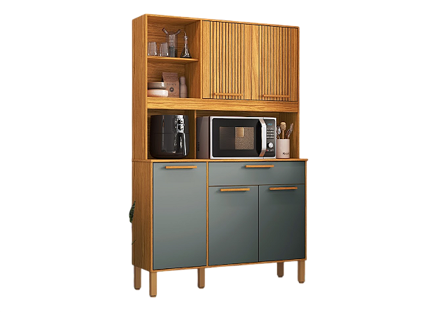 Kit Cozinha 5 Portas 1 Gaveta Chardo Frisado 100% MDF Canela Platina - RIO DOCE