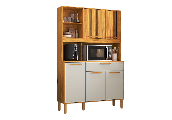 Kit Cozinha 5 Portas 1 Gaveta Chardo Frisado 100% MDF Canela/ Off White - RIO DOCE