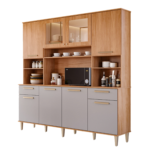 Kit Cozinha 8 Portas 2 Diamente Reflecta 100% MDF Cinamomo/ Platina - MGM MOVEIS
