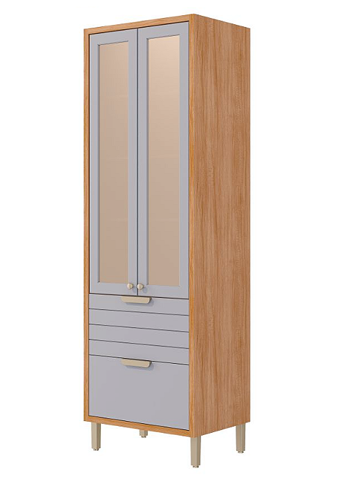 Paneleiro Cristaleira Reflecta 3 Portas 1 Gaveta Eloise 100% MDF Cinamomo/ Platina - MGM MOVEIS