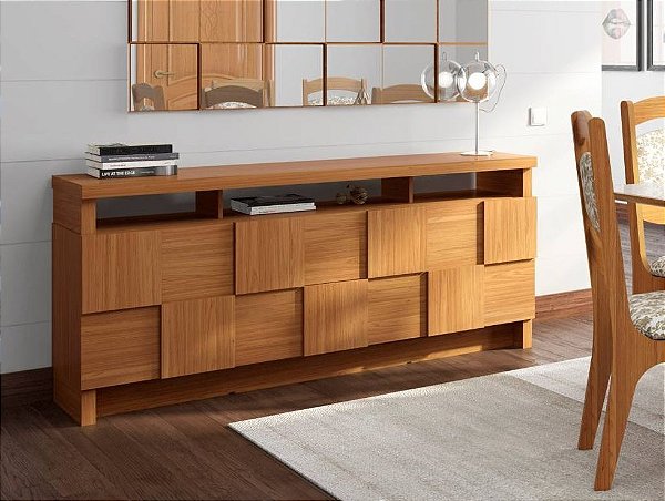 Balcão 2 Portas 2 Gavetas Tamburato Quadriculado TB 282 100% MDF cor JJ Freijó - DALLA COSTA