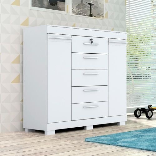 Cômoda com Sapateira 5 Gavetas 2 Portas Diana 100% MDF Branco - ACP MÓVEIS
