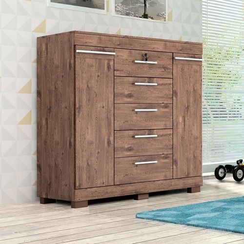 Cômoda com Sapateira 5 Gavetas 2 Portas Diana 100% MDF Café - ACP MÓVEIS