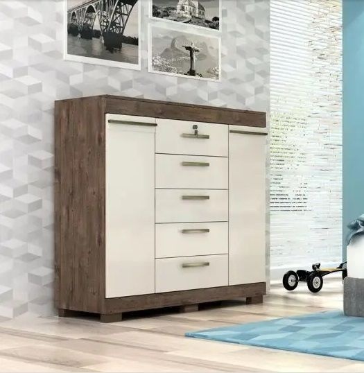 Cômoda com Sapateira 5 Gavetas 2 Portas Diana 100% MDF Café/ Off White - ACP MÓVEIS