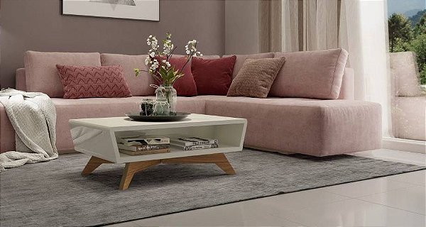 Mesa de Centro Formato Angular 36X100X55 TB715 100% MDF cor. WJ Off White/ Freijó - DALLA COSTA