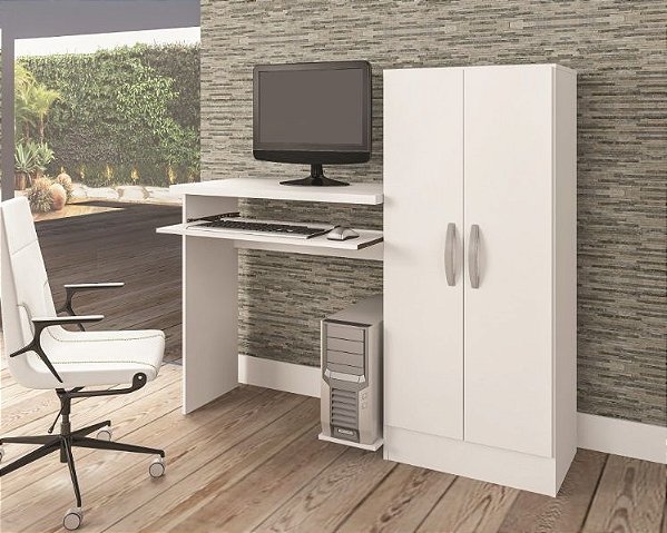 Mesa para Computador com Armário 2 Portas Irlanda 4090R-158 Branco Fosco - ATUALLE MÓVEIS