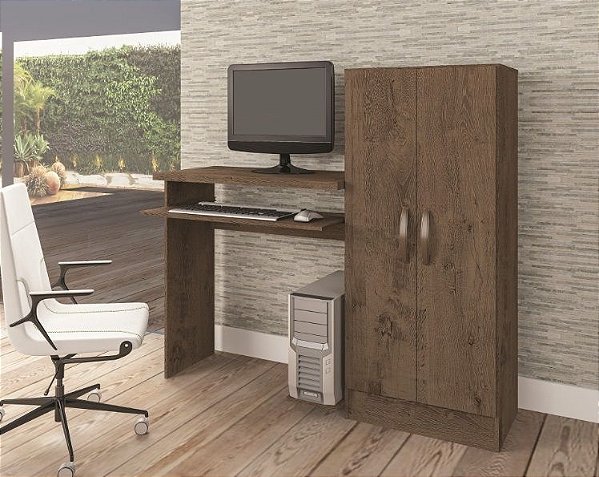Mesa para Computador com Armário 2 Portas Irlanda 4090R-358 Macaccino Rústico - ATUALLE MÓVEIS