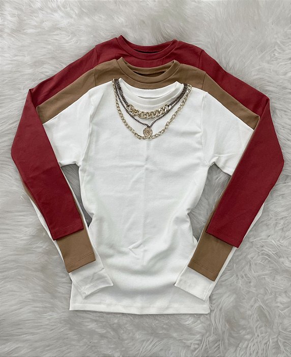 Kit 3 pcs Blusa Manga Longa Basica