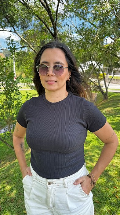 Blusa Manga Curta Basica Canelada