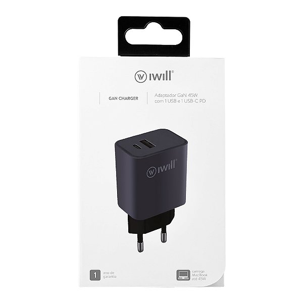 Carregador GaN 45W 1 USB e 1 USB-C PD
