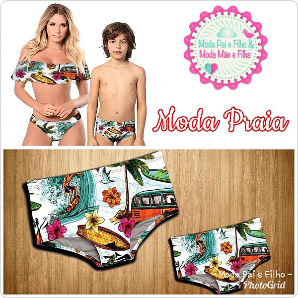 roupa de praia pai mae e filho