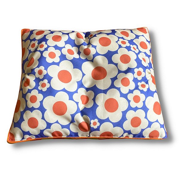 Cama Pet Retangular Floral/Xadrez Laranja