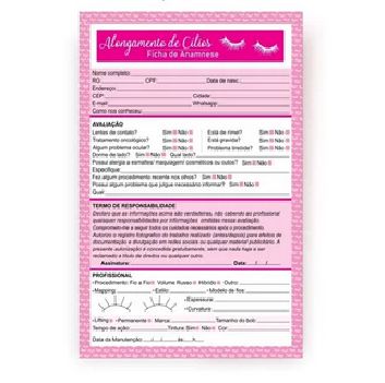 Ficha Rosa de Anamnese para Cílios <<25 folhas>>