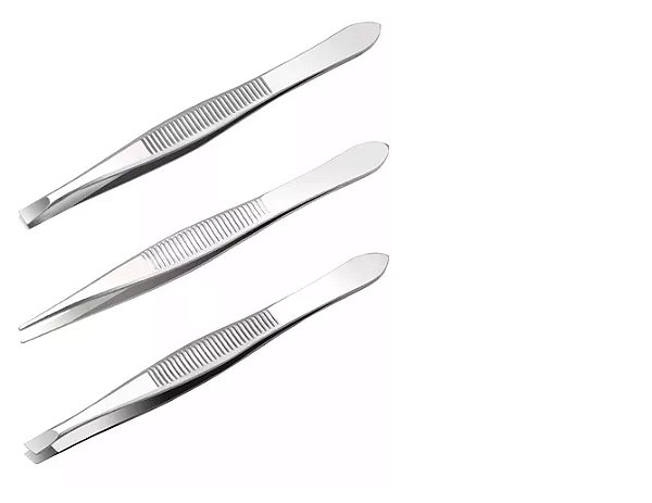 KIT 3 PINÇAS PRATA SOBRANCELHAS AÇO INOX