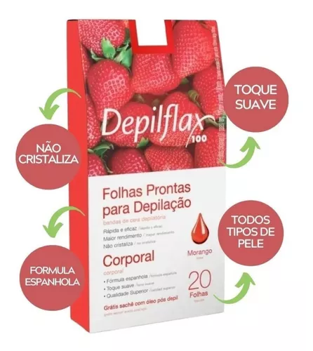FOLHAS PRONTAS DEPILFLAX CORPORAL MORANGO (20 FOLHAS)