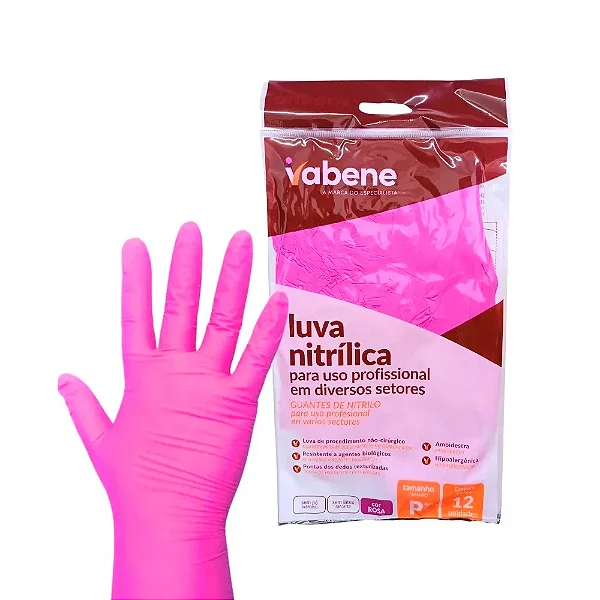 PACOTE LUVA ROSA NITRÍLICA VABENE (6 PARES)