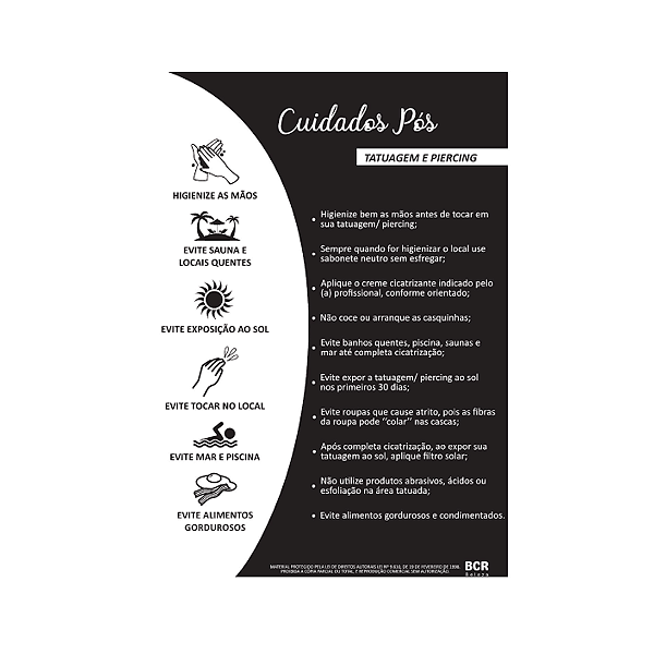 FICHA CUIDADOS PÓS TATUAGEM/PIERCING [50 FOLHAS]