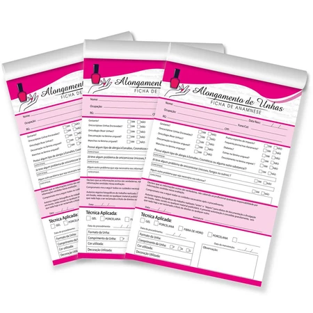 FICHA ANAMNESE ALONGAMENTO UNHAS [25 FOLHAS]