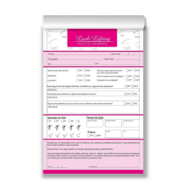 FICHA ANAMNESE LASH LIFT [25 FOLHAS]