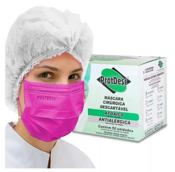PACOTE MÁSCARA ROSA DESCARTÁVEL (50 UNIDADES)