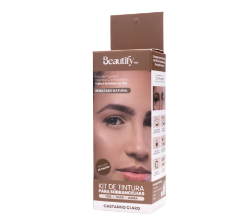 KIT TINTURA CASTANHO CLARO BEAUTIFY PRO 10ML + OXIDANTE 3% + DAPPEN + PAZINHA