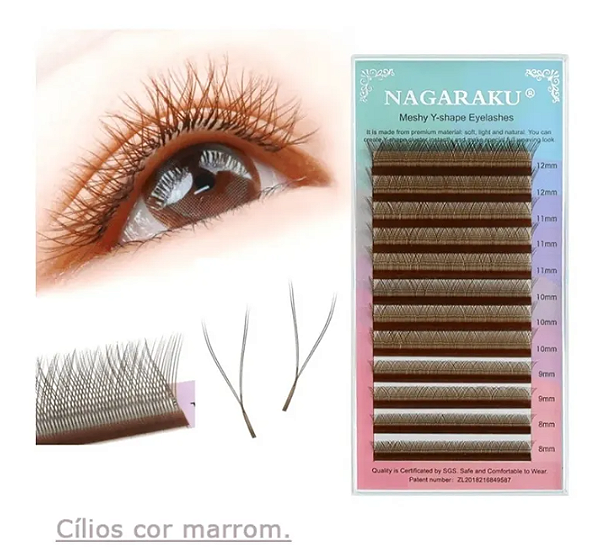 CÍLIOS NAGARAKU YY VOLUME BRASILEIRO MARROM MIX 8-12mm 0.07D