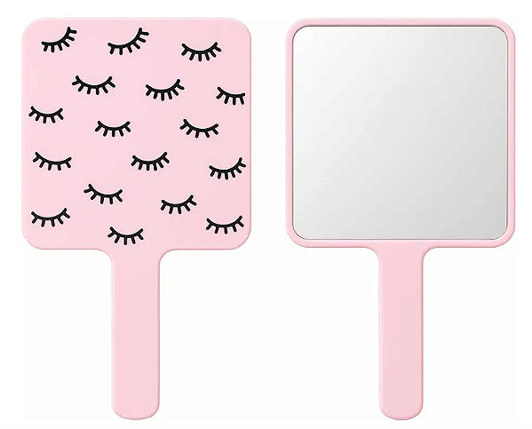 ESPELHO DE MÃO ROSA DESENHO CÍLIOS