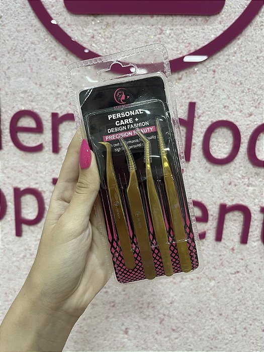 KIT 4 PINÇAS CÍLIOS AÇO INOX