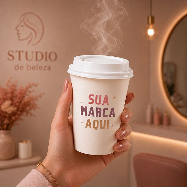 Copos Descartáveis Personalizados Com Tampa para café 180ml | Kit 20 ou 50 Unidades