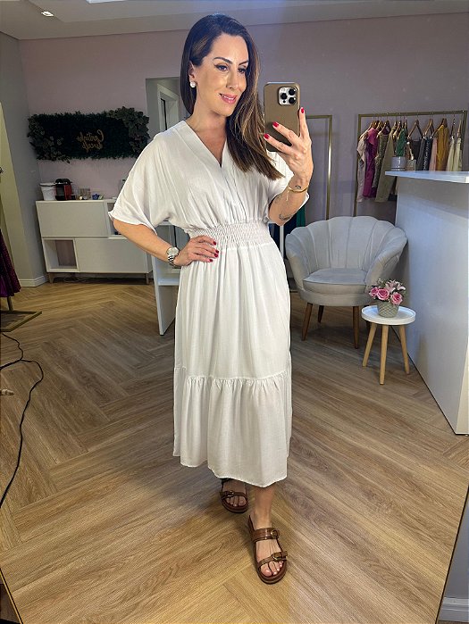 Vestido viscolinho decote V Daniela