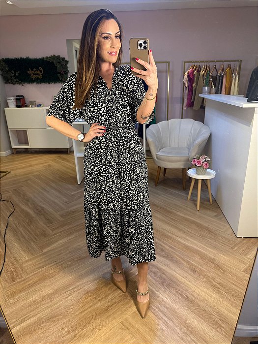 Vestido viscolinho estampado Daniela