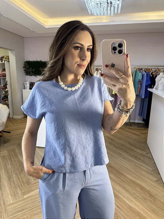 Blusa manga curta pespontada Josi