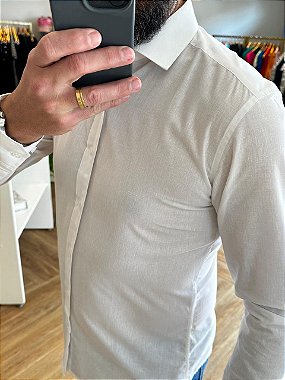Camisa social masculina manga longa linho