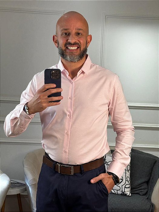 Camisa social masculina manga longa slim algodão com elastano
