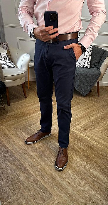 Calça masculina sarja chino slim reta com elastano