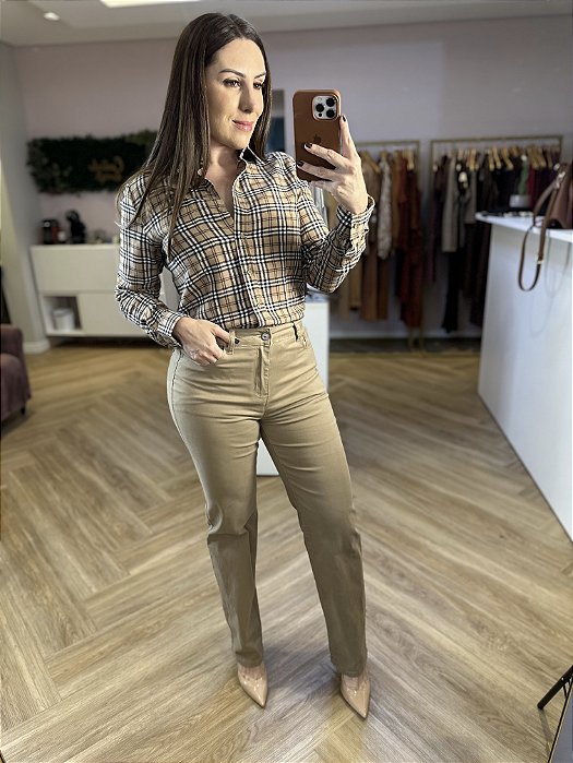 Calça de sarja feminina Reta