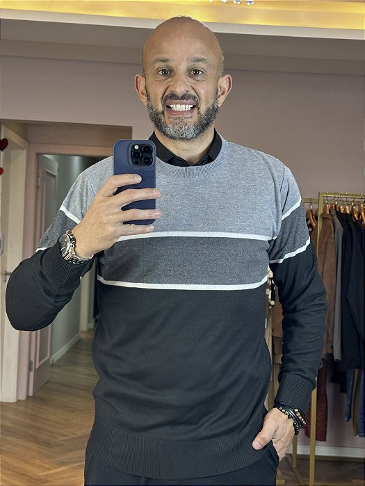 Suéter tricot masculino listrado