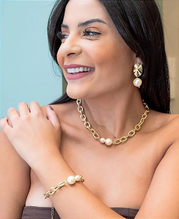 Pulseira cartier luxo com pérola - Folheado a ouro