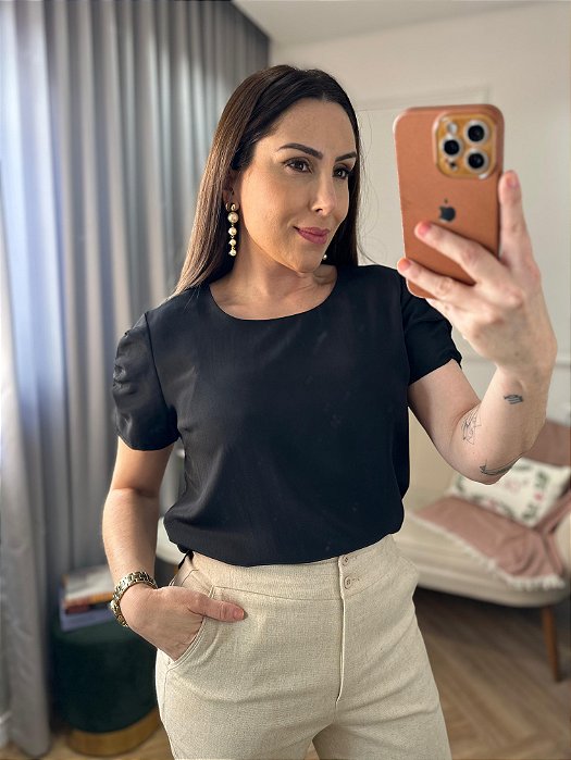 Blusa crepe manga curta Roberta