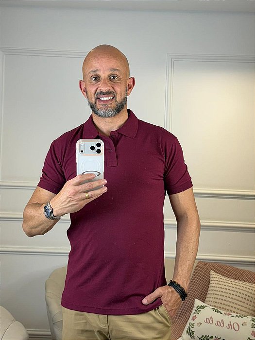 Camisa polo masculina em algodão com elastano