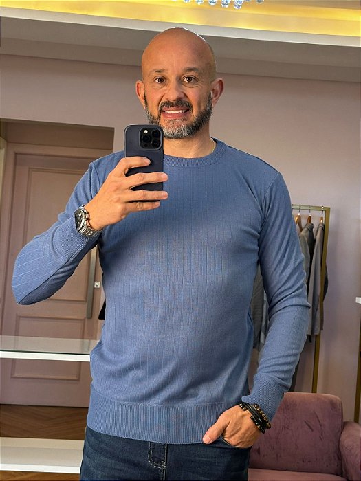 Suéter tricot masculino trabalhado