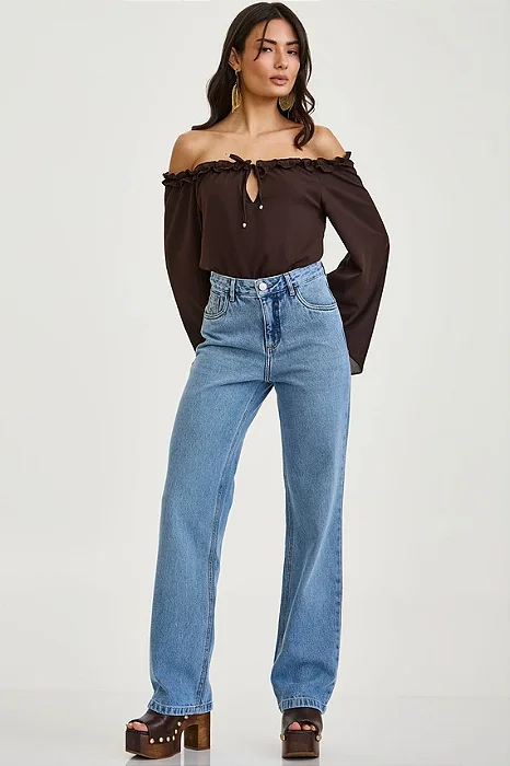 Calça jeans wide leg média Tuane