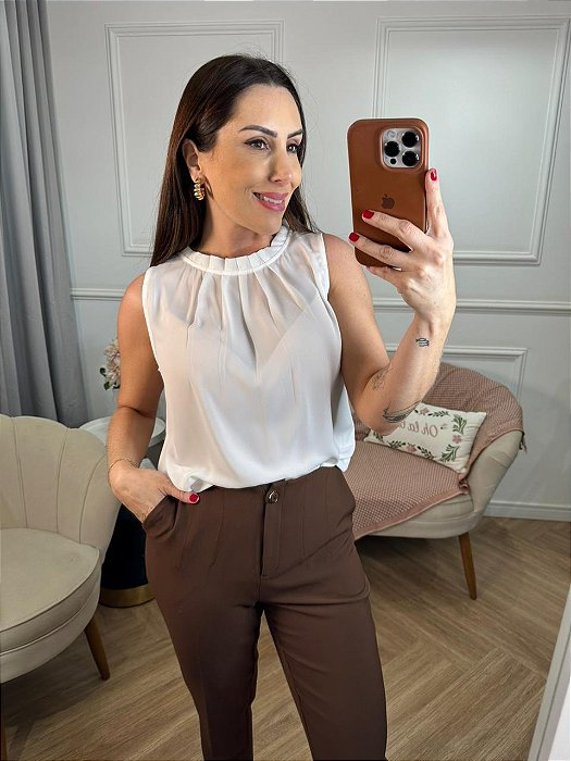 Blusa regata gola drapeada Sueli