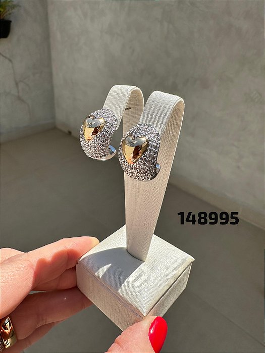 Brinco coração micro zircônia bicolor