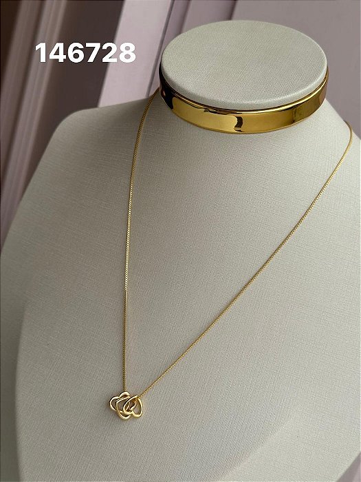 Colar corações entrelaçados lisos dourado