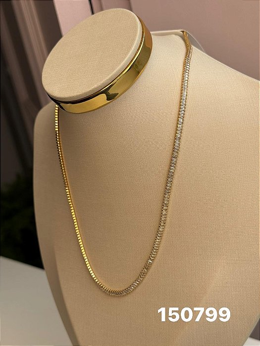 Chocker rivieira baguete dourado cristais