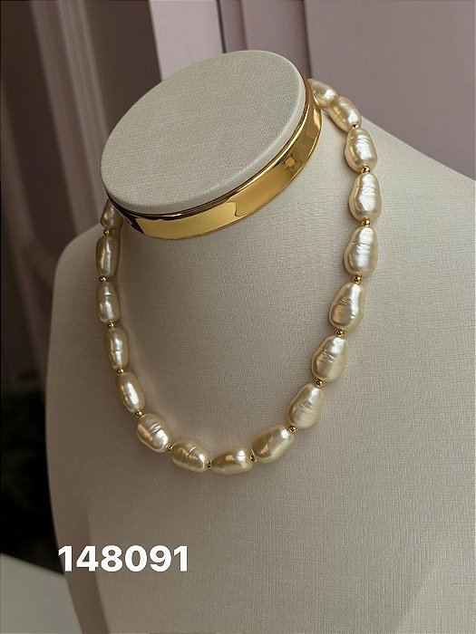 Chocker pérolas dourado