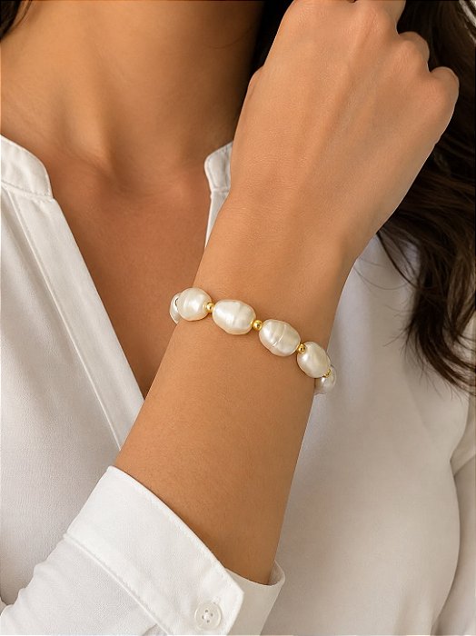 Pulseira pérolas dourado